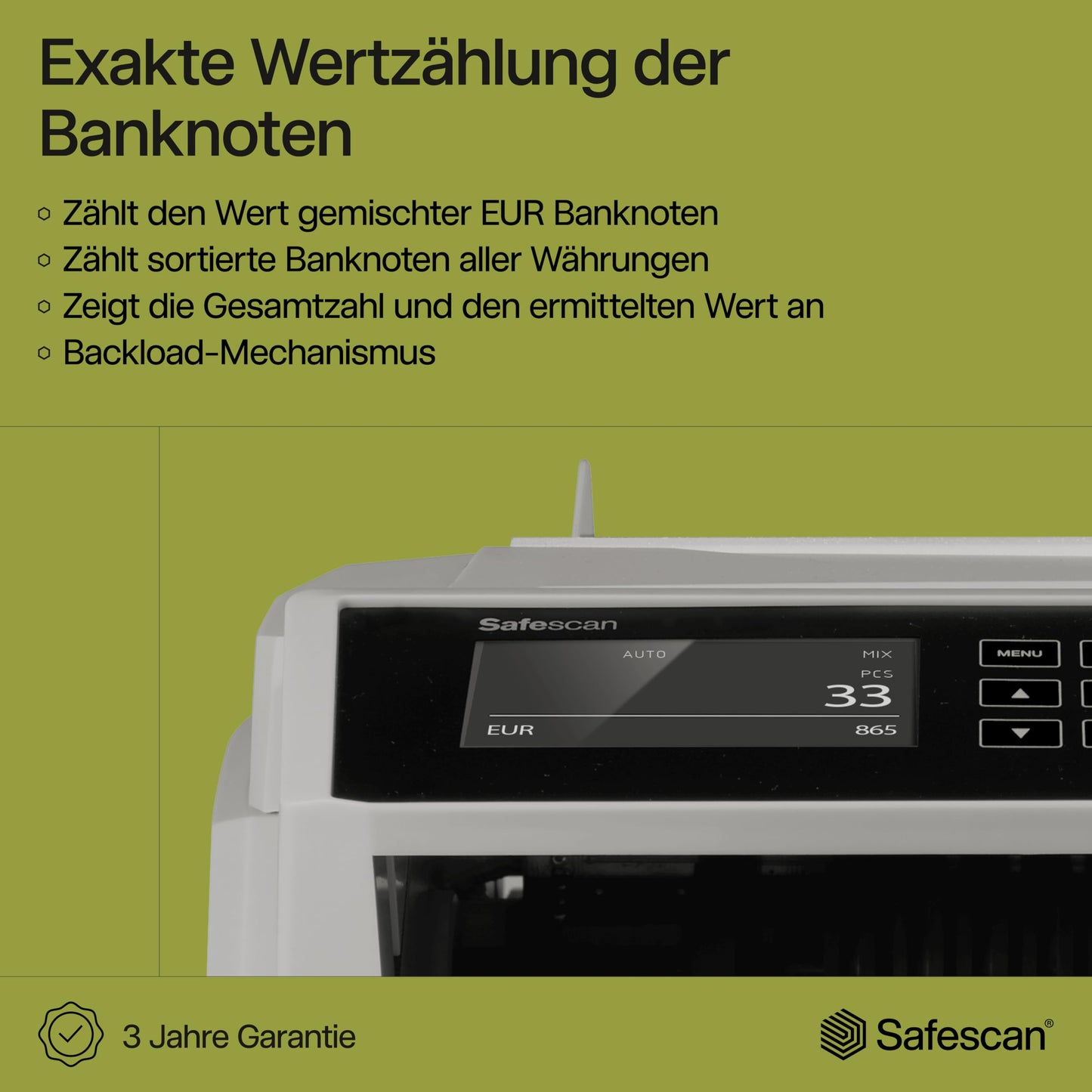 Safescan 2465-S Banknotenzähler | Wertzählung gemischte EUR | 7-fache Echtheitsprüfung