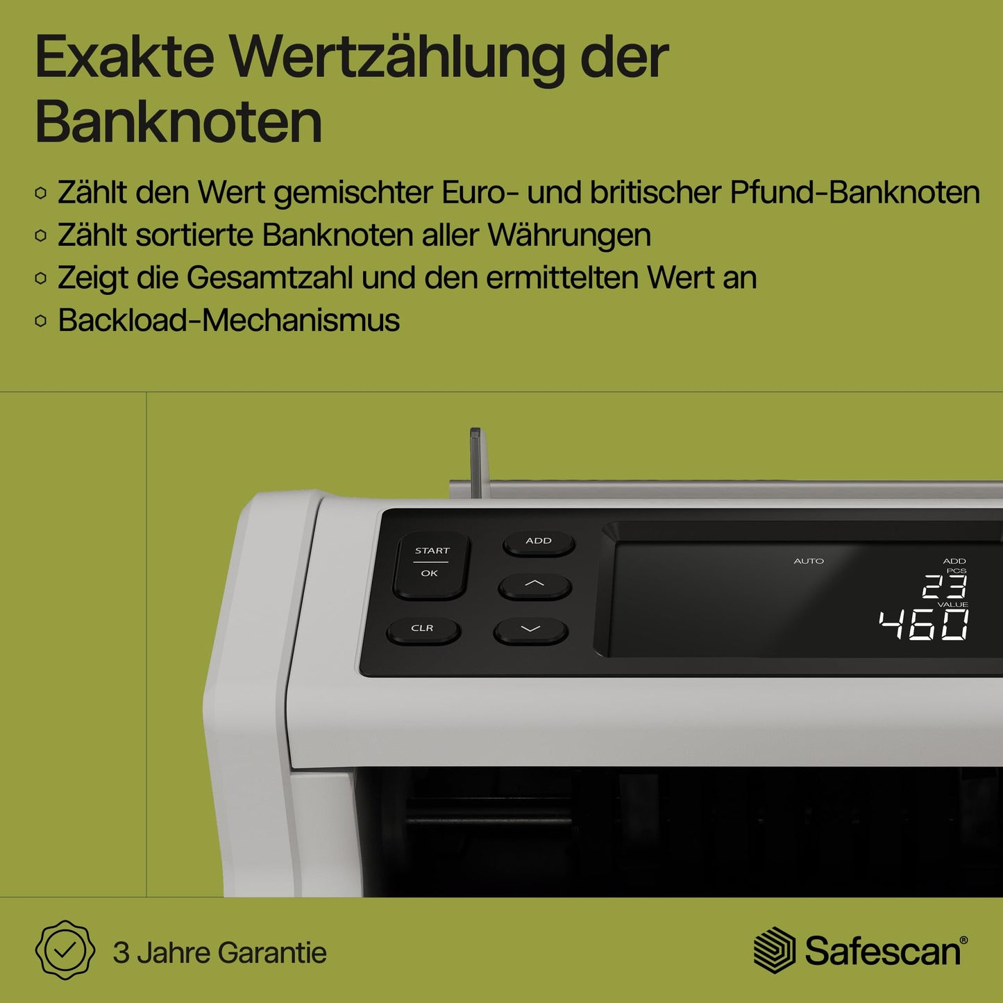Safescan 2265 Geldzählmaschine | Wertzählung für gemischte EUR & GBP | 5-fache Falschgeldprüfung