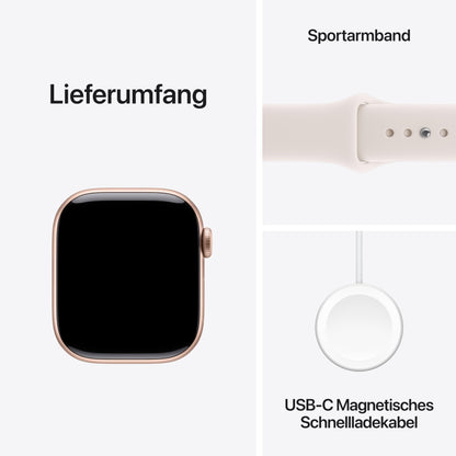Apple Watch Series 11 GPS 42 mm Smartwatch mit Aluminiumgehäuse in Roségold und Sportarmband in Blassrosa (S/M). Schlafindex