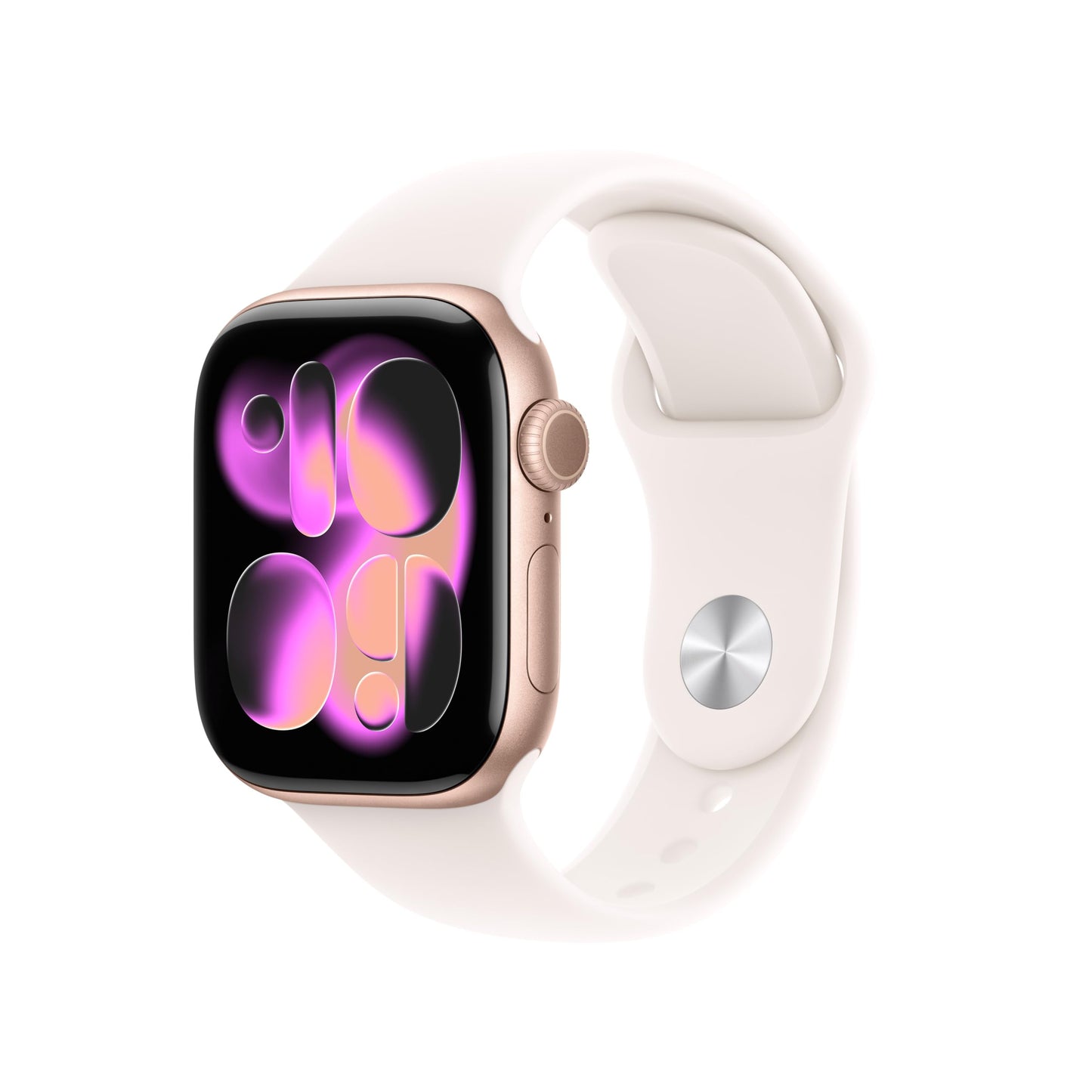 Apple Watch Series 11 GPS 42 mm Smartwatch mit Aluminiumgehäuse in Roségold und Sportarmband in Blassrosa (S/M). Schlafindex