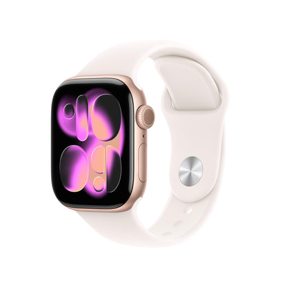 Apple Watch Series 11 GPS 42 mm Smartwatch mit Aluminiumgehäuse in Roségold und Sportarmband in Blassrosa (S/M). Schlafindex