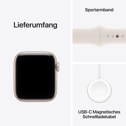 Apple Watch SE 3 GPS 40 mm Smartwatch mit Aluminiumgehäuse in Polarstern und Sportarmband in Polarstern (S/M). Fitness‑ und Schlaftracker