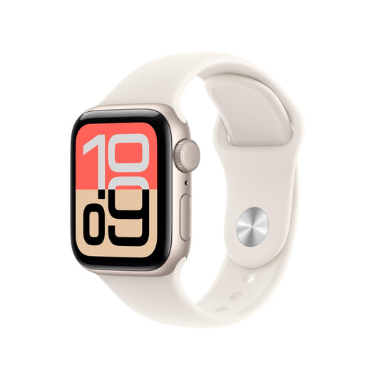 Apple Watch SE 3 GPS 40 mm Smartwatch mit Aluminiumgehäuse in Polarstern und Sportarmband in Polarstern (S/M). Fitness‑ und Schlaftracker