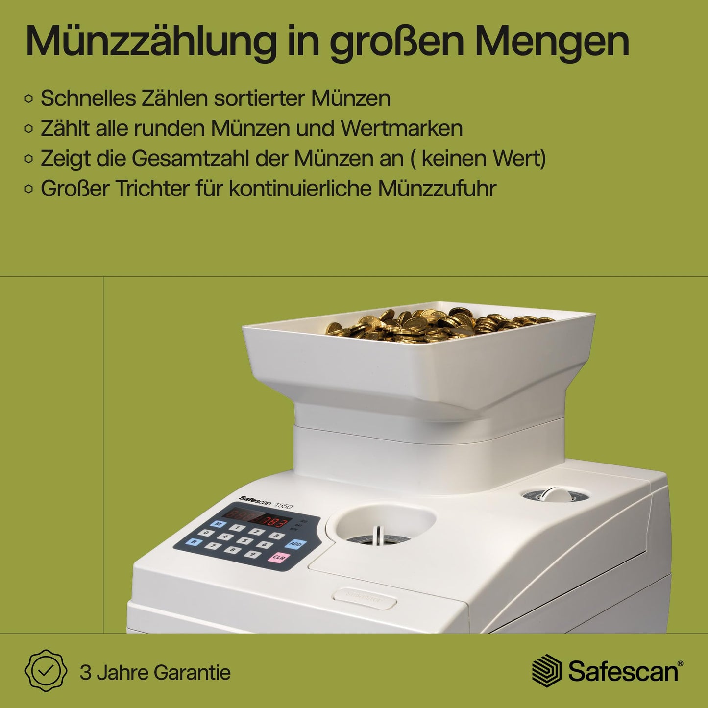 Safescan 1550 HighSpeed Münzzähler | Für große Mengen sortierter Münzen | Robuste Geldzählmaschine