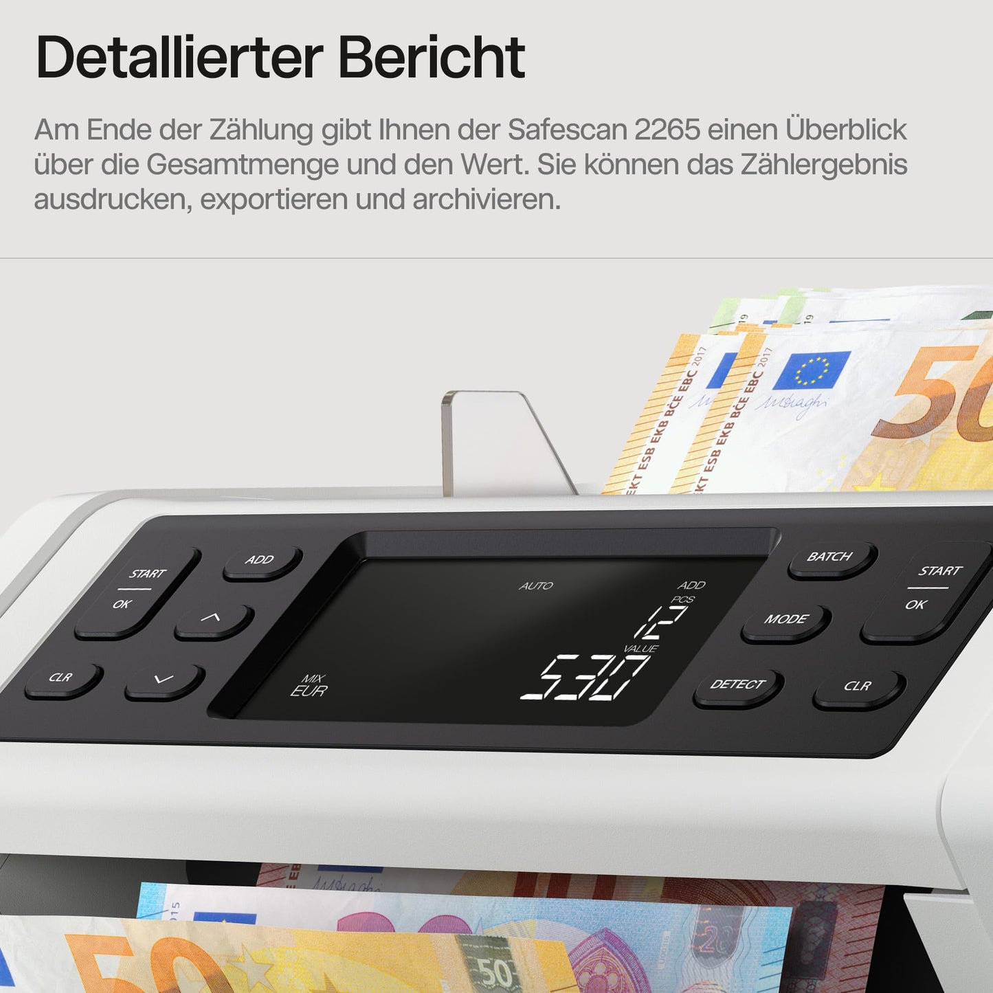 Safescan 2265 Geldzählmaschine | Wertzählung für gemischte EUR & GBP | 5-fache Falschgeldprüfung