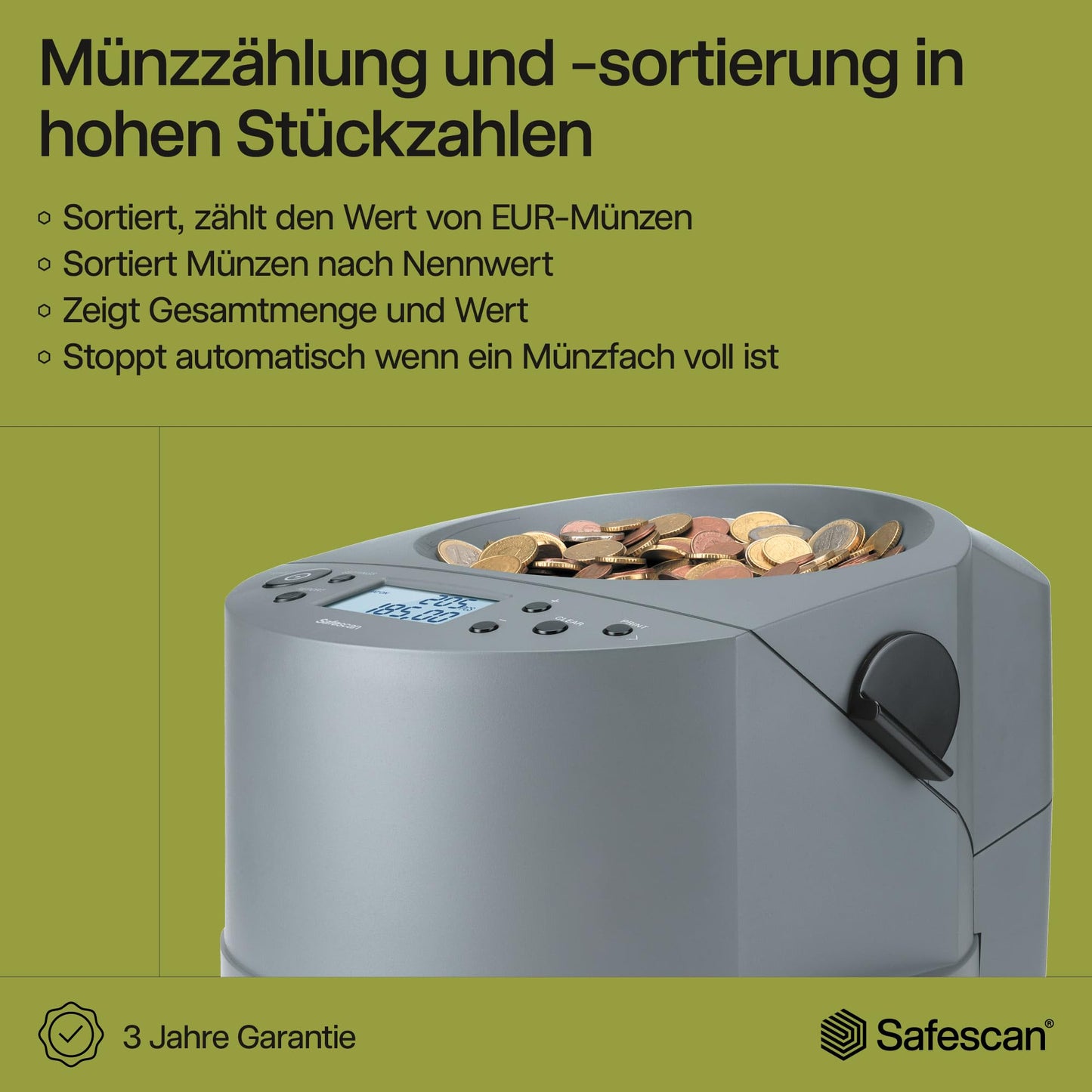Safescan 1450 Münzzähler | Sortiert & zählt gemischte EUR-Münzen | Münzsortierer nach Stückelung