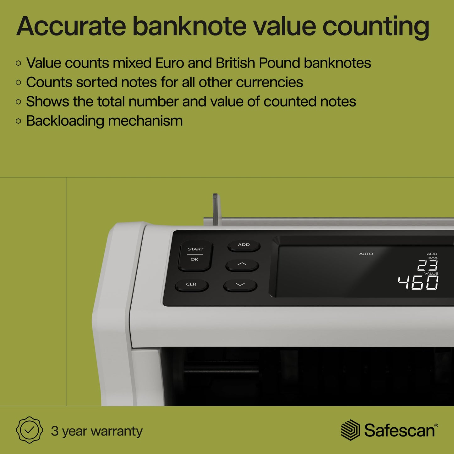 Safescan 2265 Banknotenzähler | Wertzählung EUR & GBP | 5-fache Echtheitsprüfung | Für sortierte Banknoten