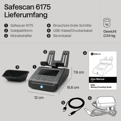 Safescan 6165 Geldwaage | Zählt Münzen, Banknoten, Chips & Voucher | Automatische Münzrollenerkennung