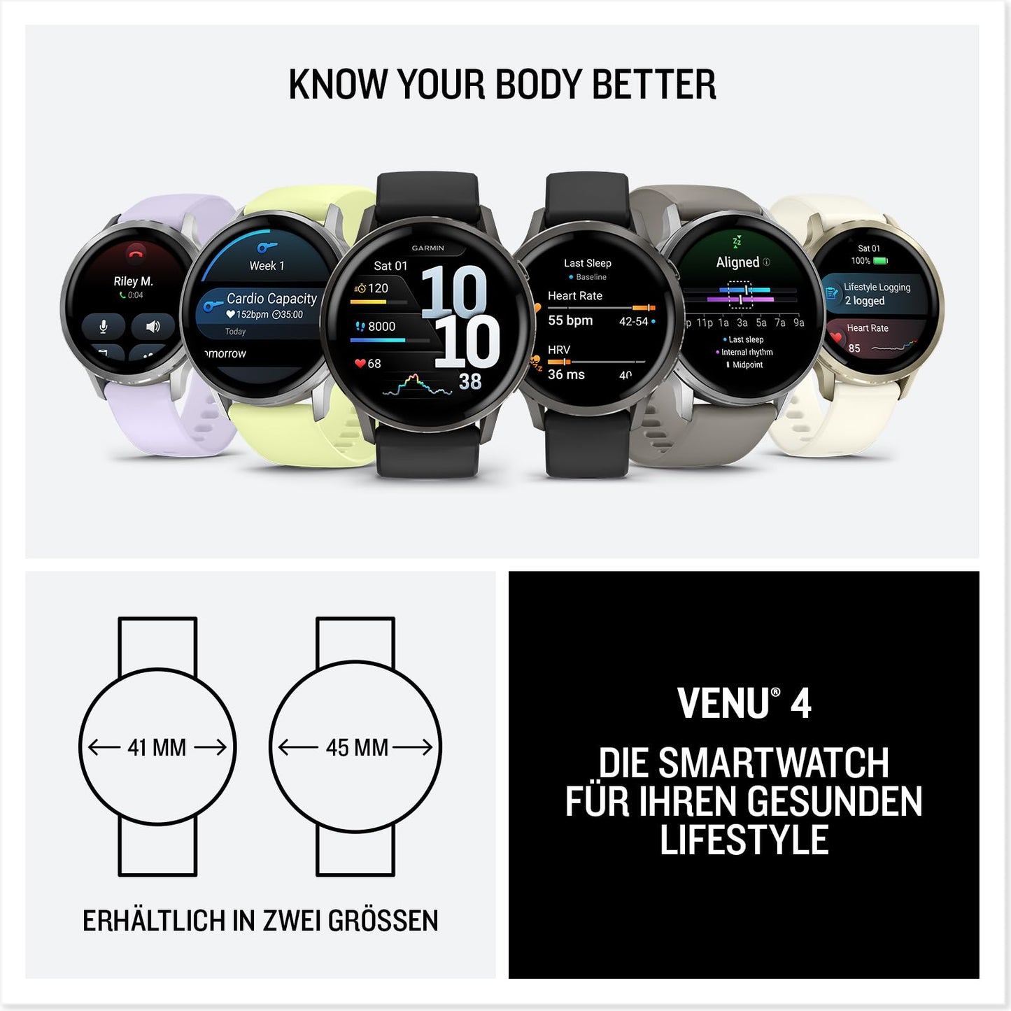 Garmin Venu 4 45mm - Fitness-Smartwatch, 1,4" AMOLED Touchdisplay, bis zu 12 Tage Akkulaufzeit, 80+ Sport-Apps, EKG, Health Status, Fitness Coach