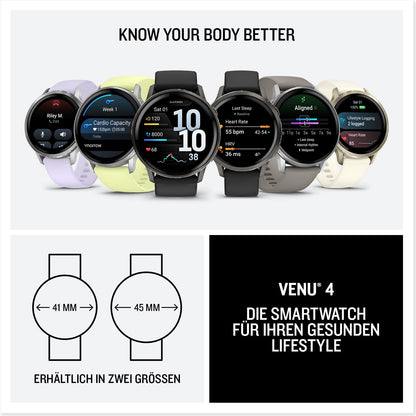 Garmin Venu 4 45mm - Fitness-Smartwatch, 1,4" AMOLED Touchdisplay, bis zu 12 Tage Akkulaufzeit, 80+ Sport-Apps, EKG, Health Status, Fitness Coach