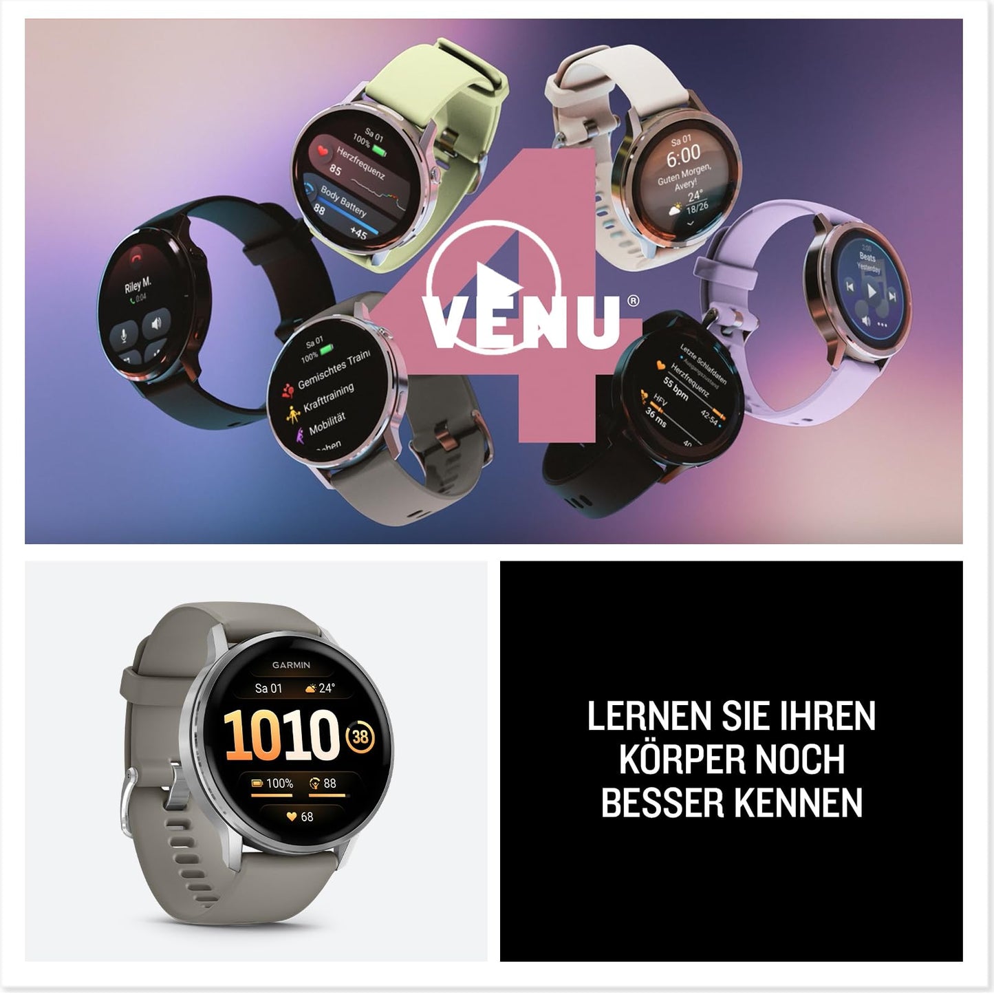 Garmin Venu 4 45mm - Fitness-Smartwatch, 1,4" AMOLED Touchdisplay, bis zu 12 Tage Akkulaufzeit, 80+ Sport-Apps, EKG, Health Status, Fitness Coach