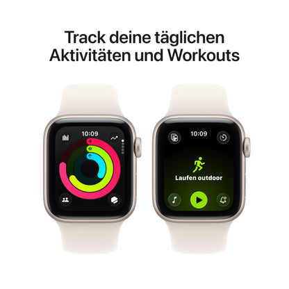 Apple Watch SE 3 GPS 40 mm Smartwatch mit Aluminiumgehäuse in Polarstern und Sportarmband in Polarstern (S/M). Fitness‑ und Schlaftracker