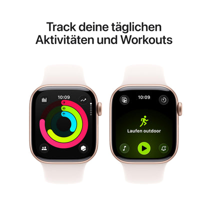 Apple Watch Series 11 GPS 42 mm Smartwatch mit Aluminiumgehäuse in Roségold und Sportarmband in Blassrosa (S/M). Schlafindex