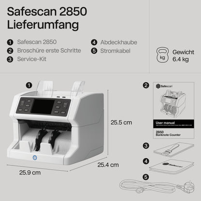 Safescan 2850 Geldzählmaschine | Zählt sortierte Banknoten | 3-fache Echtheitsprüfung | Mehrsprachiges Display