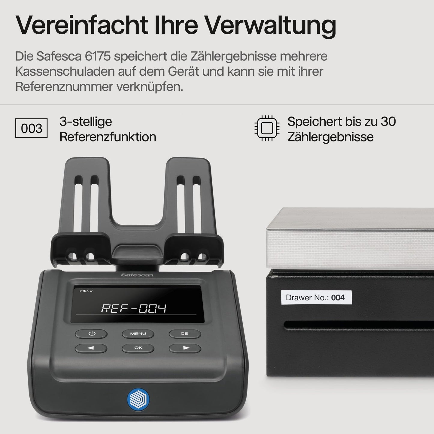 Safescan 6165 Geldwaage | Zählt Münzen, Banknoten, Chips & Voucher | Automatische Münzrollenerkennung