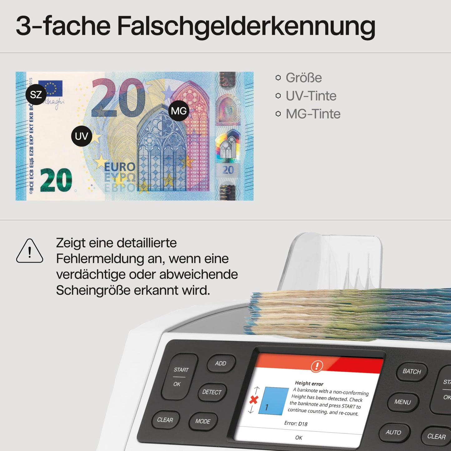 Safescan 2850 Geldzählmaschine | Zählt sortierte Banknoten | 3-fache Echtheitsprüfung | Mehrsprachiges Display