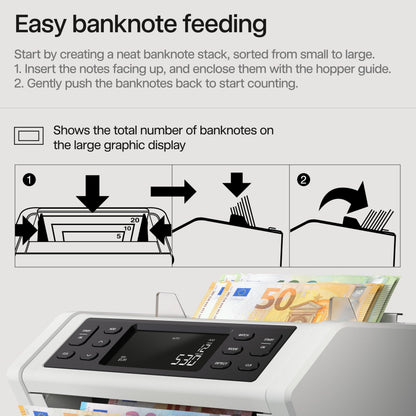 Safescan 2265 Banknotenzähler | Wertzählung EUR & GBP | 5-fache Echtheitsprüfung | Für sortierte Banknoten