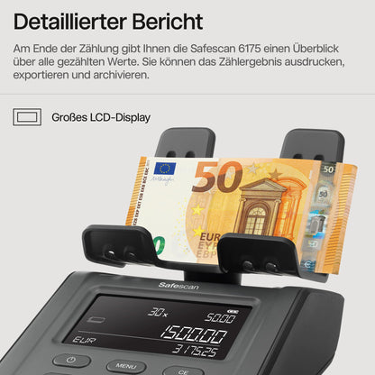 Safescan 6165 Geldwaage | Zählt Münzen, Banknoten, Chips & Voucher | Automatische Münzrollenerkennung