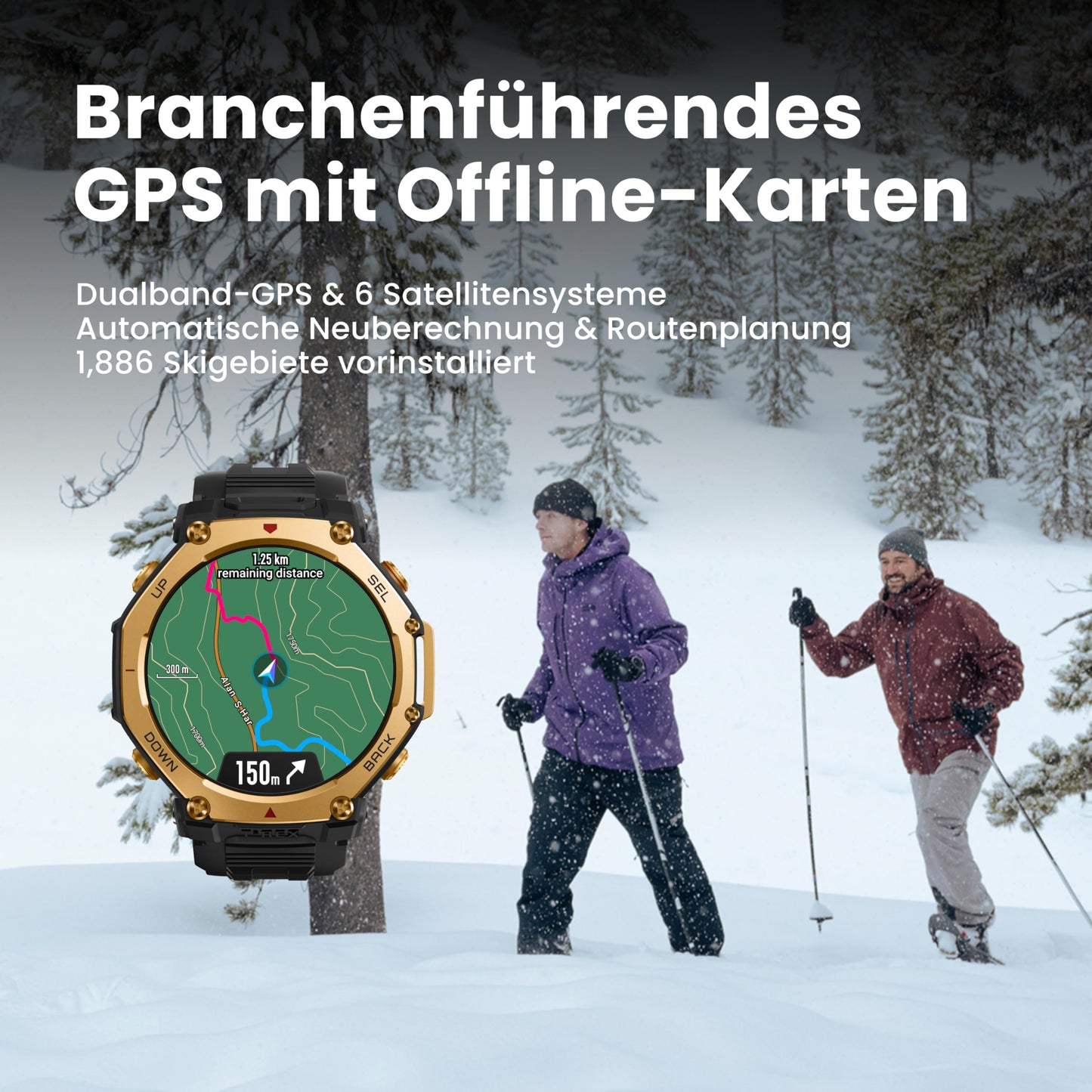 Amazfit T-Rex 3 Pro Outdoor Smartwatch 48mm Saphir-AMOLED-Display, Titan-Lünette, Dualband-GPS, Offline-Karten, 25 Tage Akku, Integ. Taschenlampe