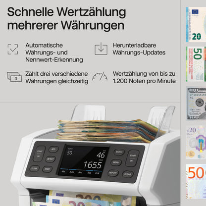 Safescan 2865-S Banknotenzähler | Wertzählung gemischter Banknoten | 7-fache Echtheitsprüfung | Mehrsprachiges Display