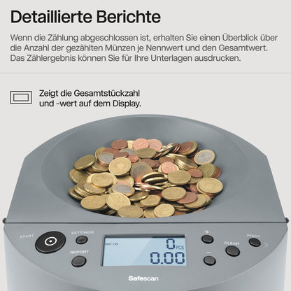 Safescan 1450 Münzzähler | Sortiert & zählt gemischte EUR-Münzen | Münzsortierer nach Stückelung