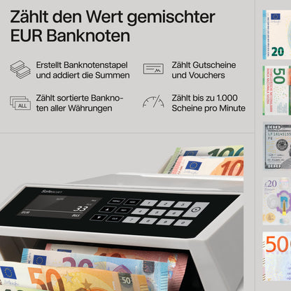 Safescan 2465-S Banknotenzähler | Wertzählung gemischte EUR | 7-fache Echtheitsprüfung