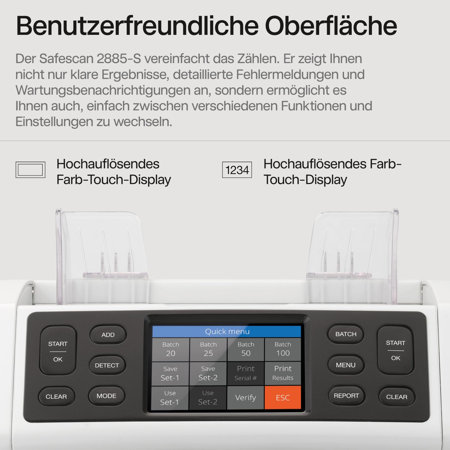 Safescan 2885-S Geldzählmaschine | Wertzählung gemischter Banknoten inkl. USD | 7-fache Echtheitsprüfung